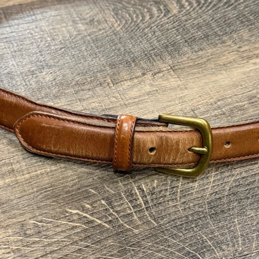 L.L.Bean Men's Brown Leather Belt Size 36 Brass Buckle Casual Everyday 1 1/4